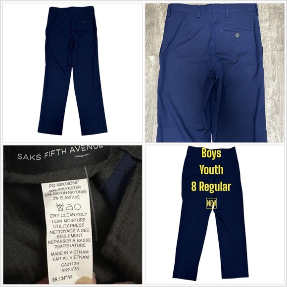 Boys Saks Fifth Avenue 8 Dress Pants Trousers Slacks Navy Straight Stretch NWOT - Picture 1 of 8